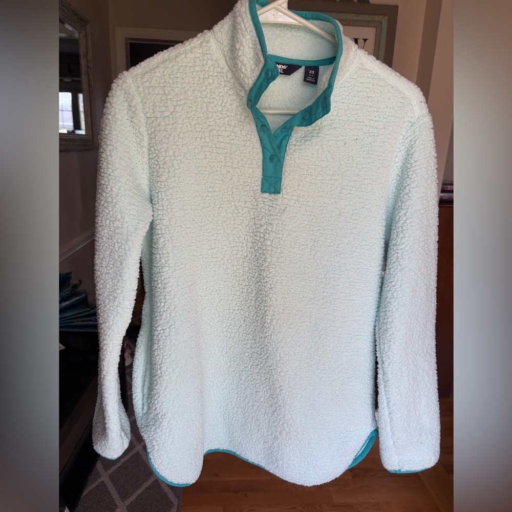 Lands' End Teal Fleece snap Pullover